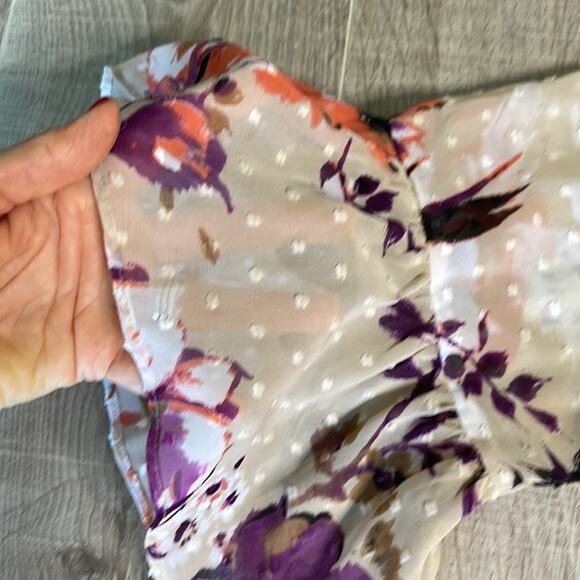 INC Floral Cream Purple Cold Shoulder Long Bell Sleeve Blouse Women’s - Picture 7 of 11